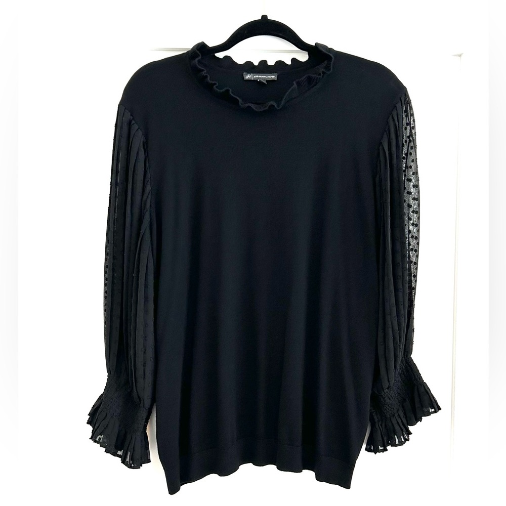 Adrianna Papell XL Black Sweater with Sheer Swiss Dot Sleeves